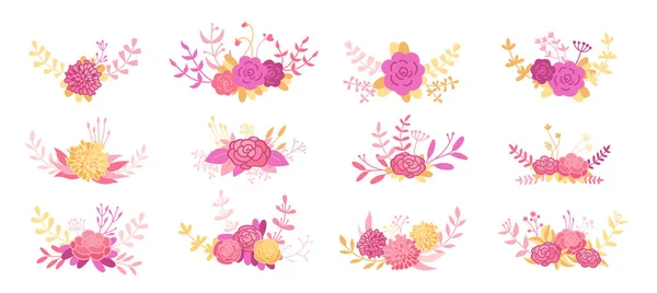 Floral Zweig rosa Set Blume Rose Cartoon-Vektor — Stockvektor