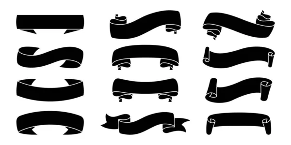 Bannières de silhouette ruban ruban blanc noir — Image vectorielle
