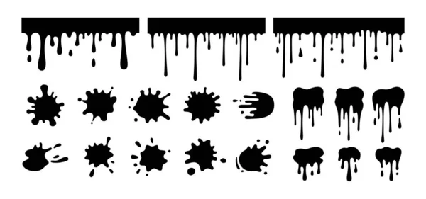 Ensemble forme éclaboussure silhouette noire vecteur d'encre ronde — Image vectorielle