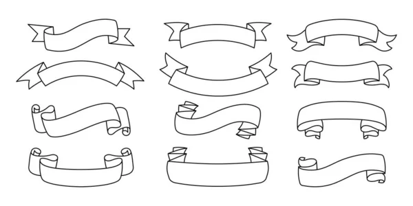 Ribbon outline hand drawn set blank tape vector — Stock Vector