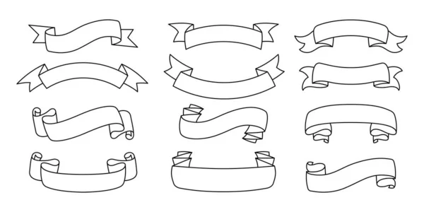リボンアウトライン手描きセットブランクテープベクトル — ストックベクタ