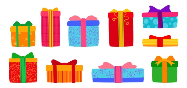 Geschenk-Box Weihnachten buntes Set Cartoon-Vektor — Stockvektor