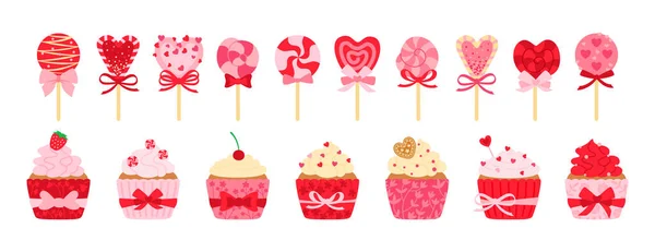 Valentinstag Süßigkeiten Süßigkeiten Kuchen Set Zucker Vektor — Stockvektor