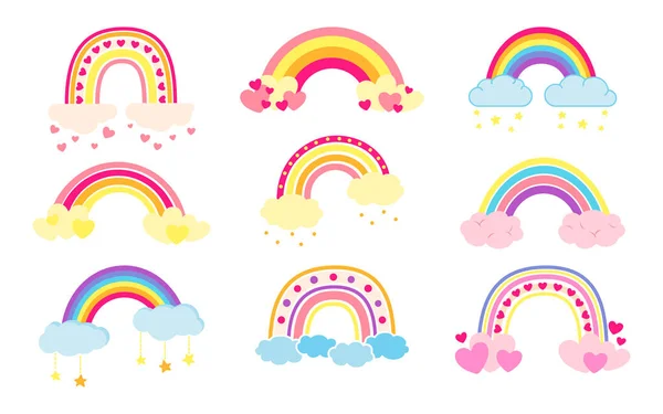 Rainbow set platte cartoon heldere kinderen stijl vector — Stockvector