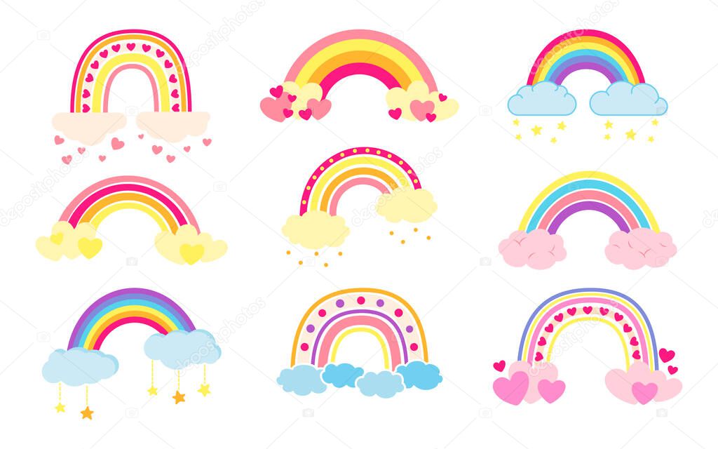 Rainbow set flat cartoon bright kids style vector