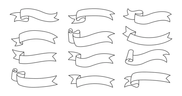 Ribbon outline set linear tape sketch vector — Stock Vector
