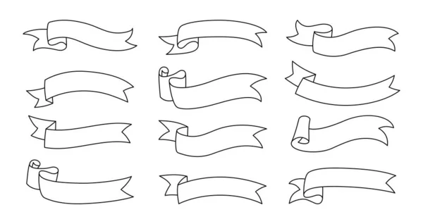 Ruban contour set linéaire bande croquis vecteur — Image vectorielle