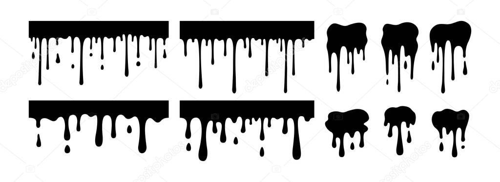 Paint dripping blob set current black silhouette
