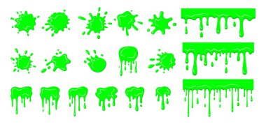 Slime drip blob, splatters set green dirt vector clipart