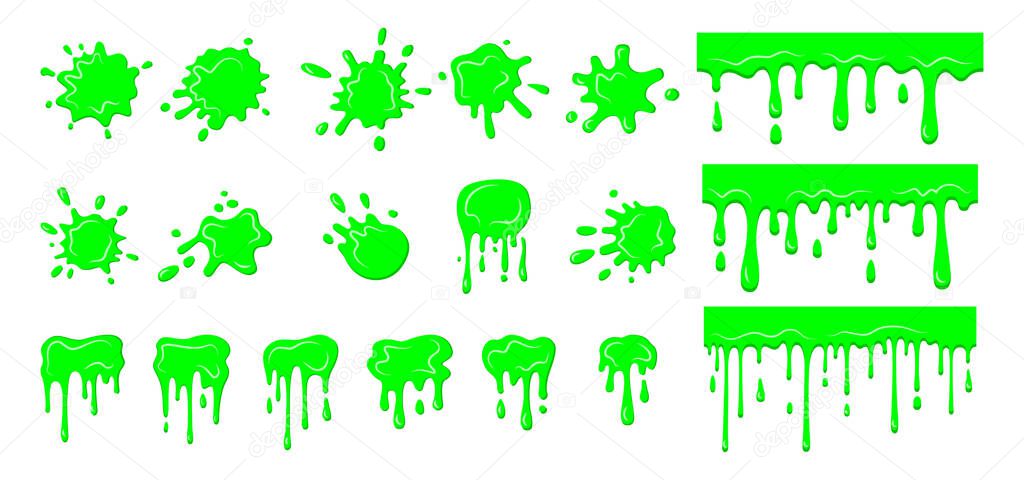 Slime drip blob, splatters set green dirt vector
