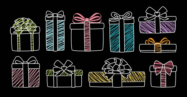 礼品盒扁平粉笔图形礼品盒矢量 — 图库矢量图片