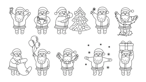 Natale Babbo Natale contorno piatto set line vector — Vettoriale Stock