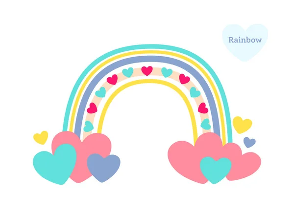Arco-íris com coração liso desenho animado bonito natureza vetor —  Vetores de Stock