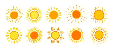 Güneşin düz batışı çeşitli sarı çocuksu güneşler