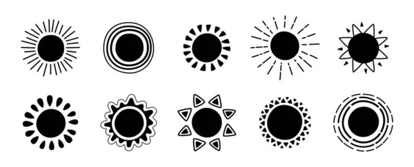 Ensemble silhouette glyphe noir soleil vecteur monochrome — Image vectorielle