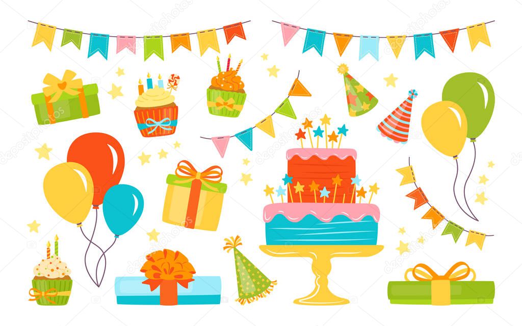 Birthday party elements set celebration vector