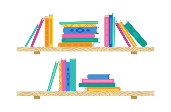 Shelf with cartoon book wooden bookshelves vector — Stock Vector