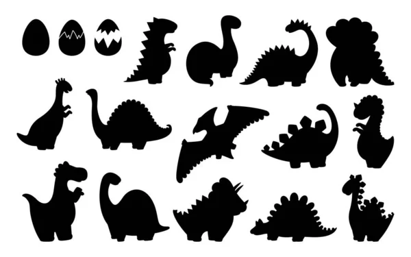 Dinosaur black silhouette set shape vector — Stock Vector