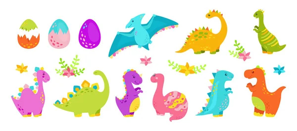 Dinosaurio conjunto de dibujos animados divertido colorido divertido diseño — Archivo Imágenes Vectoriales