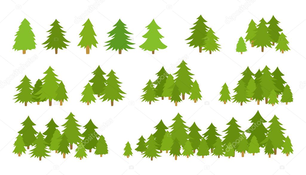 Forest trees textured landscapes flat vector