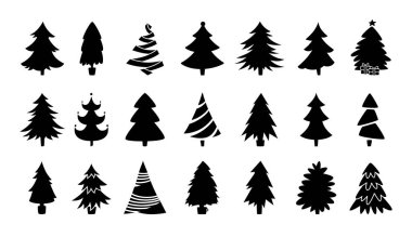 Noel ağacı siyah siluet toplama vektörü