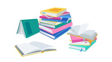 Açık kitap yığınları yer imleri edebiyat vektörü