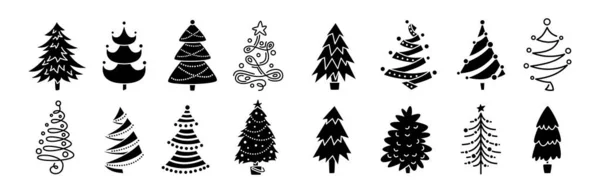 Gyűjtemény karácsonyfa fekete glyph set vektor — Stock Vector