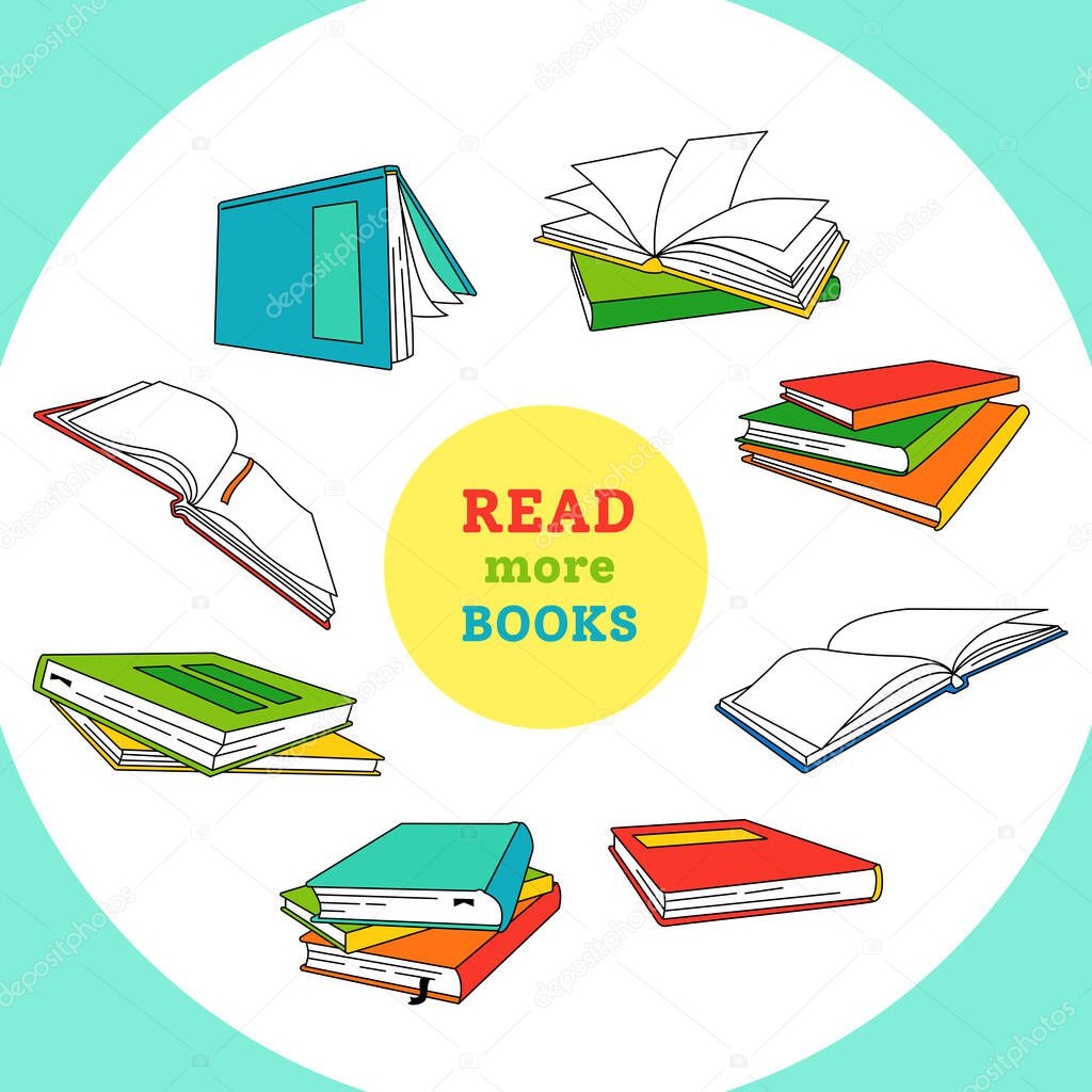 Books cartoon arranged circle pages learn vector