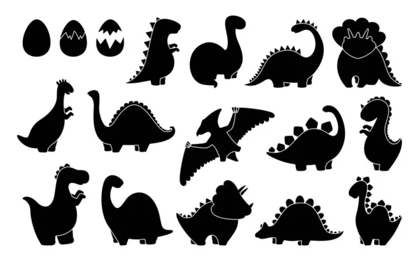 Dinosaurio negro silueta conjunto forma diseño vector — Vector de stock