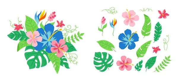 Hawaiianischen tropischen Strauß Blumen Karte Vektor — Stockvektor