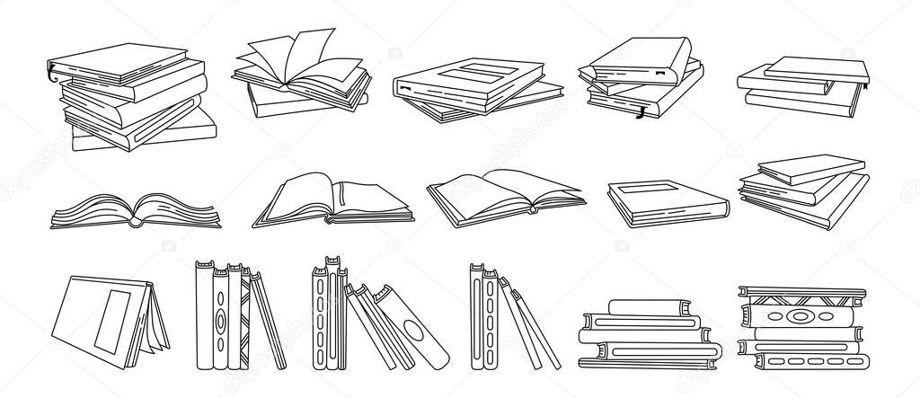 Book cartoon set black outline pages drawn vector