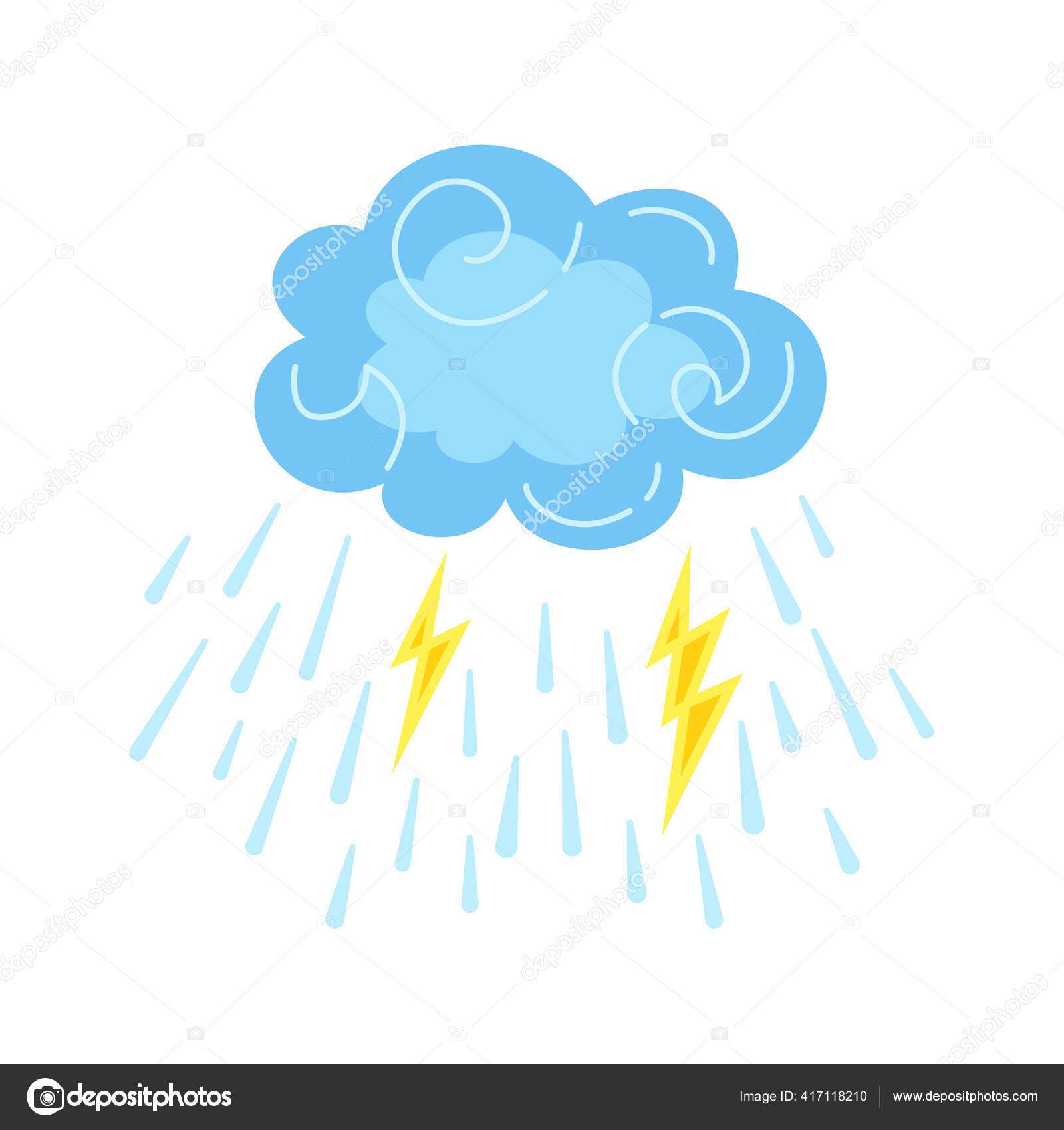 Cloud with rain, lightning cartoon style vector Stock Vector Image by  ©neliakott #417118210