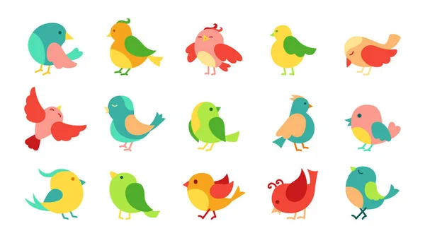 Lindo pájaro dibujos animados conjunto colorido lindo pequeño plano — Vector de stock