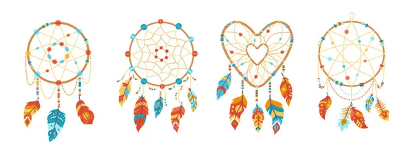 Boho dreamcatcher feathers talisman vector tribal — Stock Vector