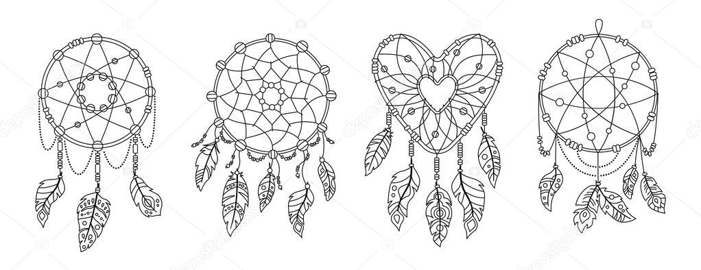 Boho dreamcatcher feathers talisman silhouette