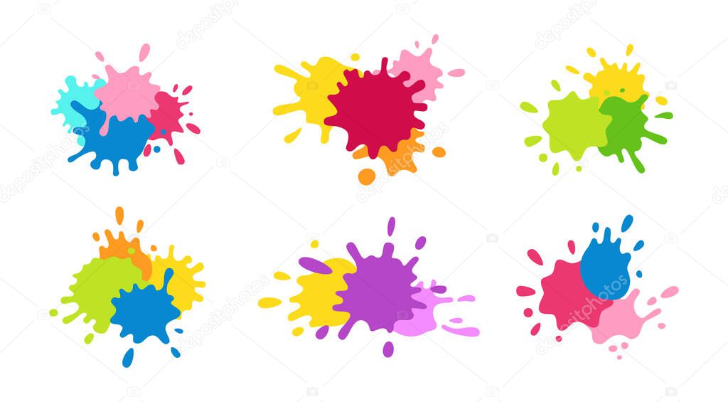 Collection paint splash colorful spatters ink set