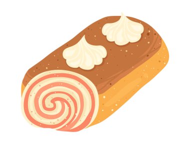 Kremalı pasta vektör karikatür çizimi. Kutlama tatili tatlı dokulu tatlı ve jöleli. Market markalaşması, menü, logo, tarif kitapları, vektör duvar kağıdı ambalajlama için kremalı pasta.