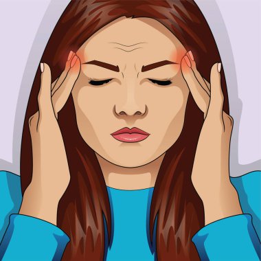 Baş ağrısı migren sahip bir kadın. Stres ve depresyon.