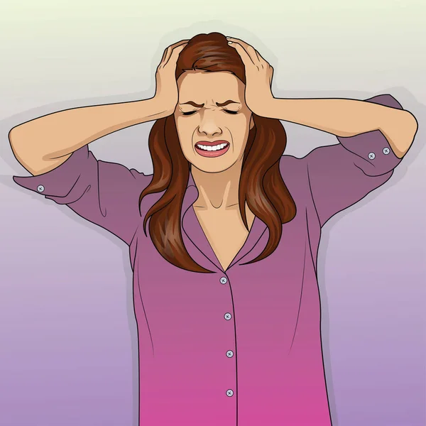 Wanita Mengalami Sakit Kepala Migrain Stres Dan Depresi - Stok Vektor