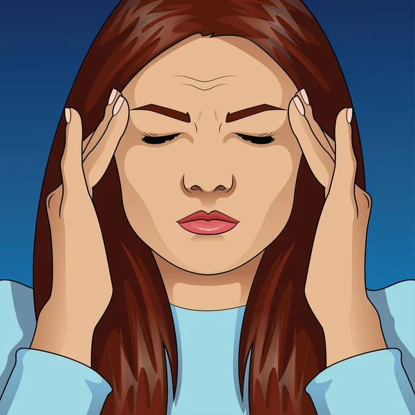Kvinna Huvudvärk Migrän Stress Och Depression — Stock vektor