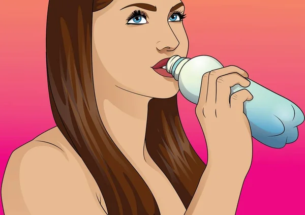 Mujer Joven Bebiendo Agua — Vector de stock