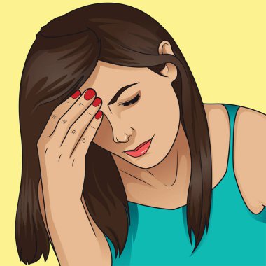 Baş ağrısı migren sahip bir kadın. Stres ve depresyon.