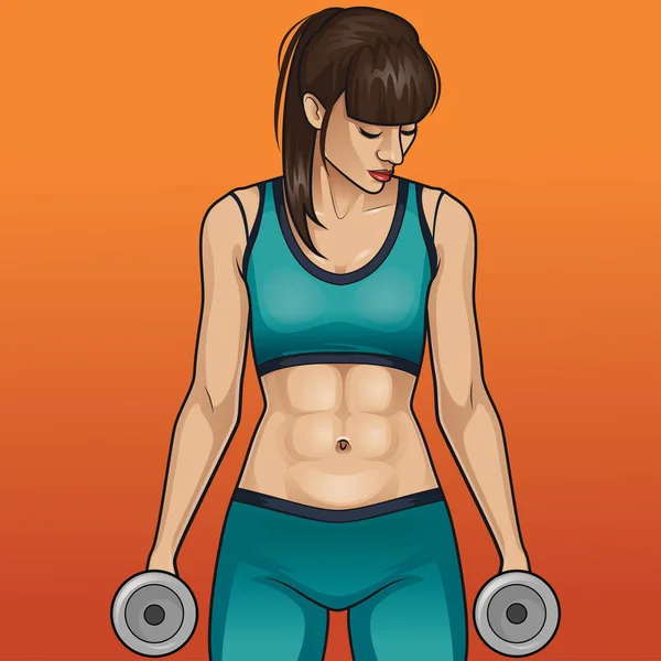 Frau Mit Erstaunlichem Bauch Durchtrainierten Bauchmuskeln — Stockvektor