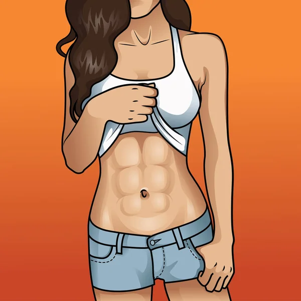 Woman Amazing Abs Toned Abdominal Muscles — Stock Vector