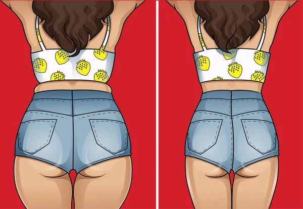 Cuerpo Mujer Antes Después Pérdida Peso — Vector de stock