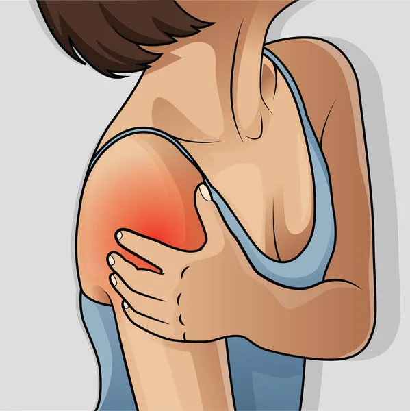 Mulher Pressionando Mão Ombro Doloroso —  Vetores de Stock
