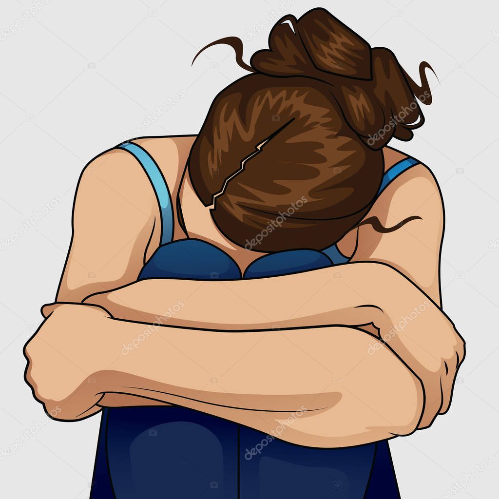 Sad woman hug her knee and cry