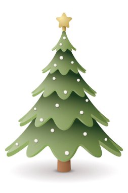 Beyaz arkaplanda izole edilmiş 3 boyutlu Noel ağacı.