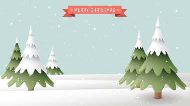 Harikalar diyarında karla kaplı şirin bir çam ormanı ve kırmızı kurdeleli Mutlu Noeller el yazısı resimlerinde boşluk var..