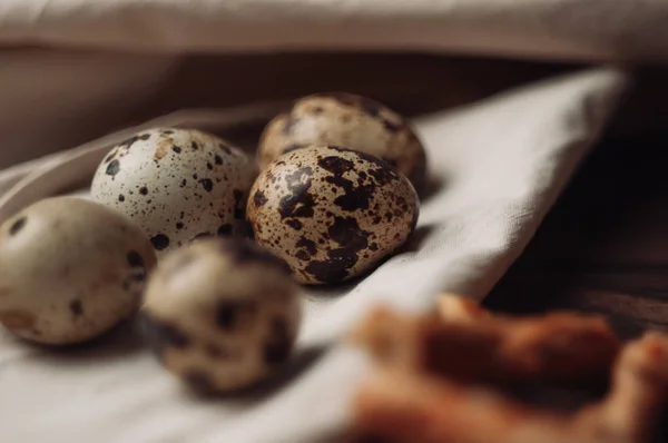 keten peçete üzerinde bıldırcın yumurtası